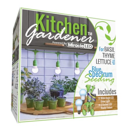 Miracle Led 3-Socket Kitchen Gardener Grow Light Kit, Blue Spec. 11W Replace 150W Grow Bulbs, 2PK 802245